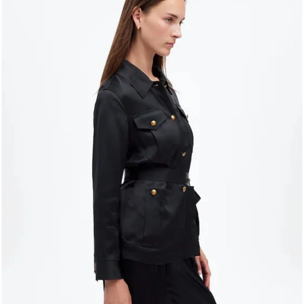 NWT Madewell Double Faced Satin‎ Button Front Safari Jacket Black NT126 Size XXS